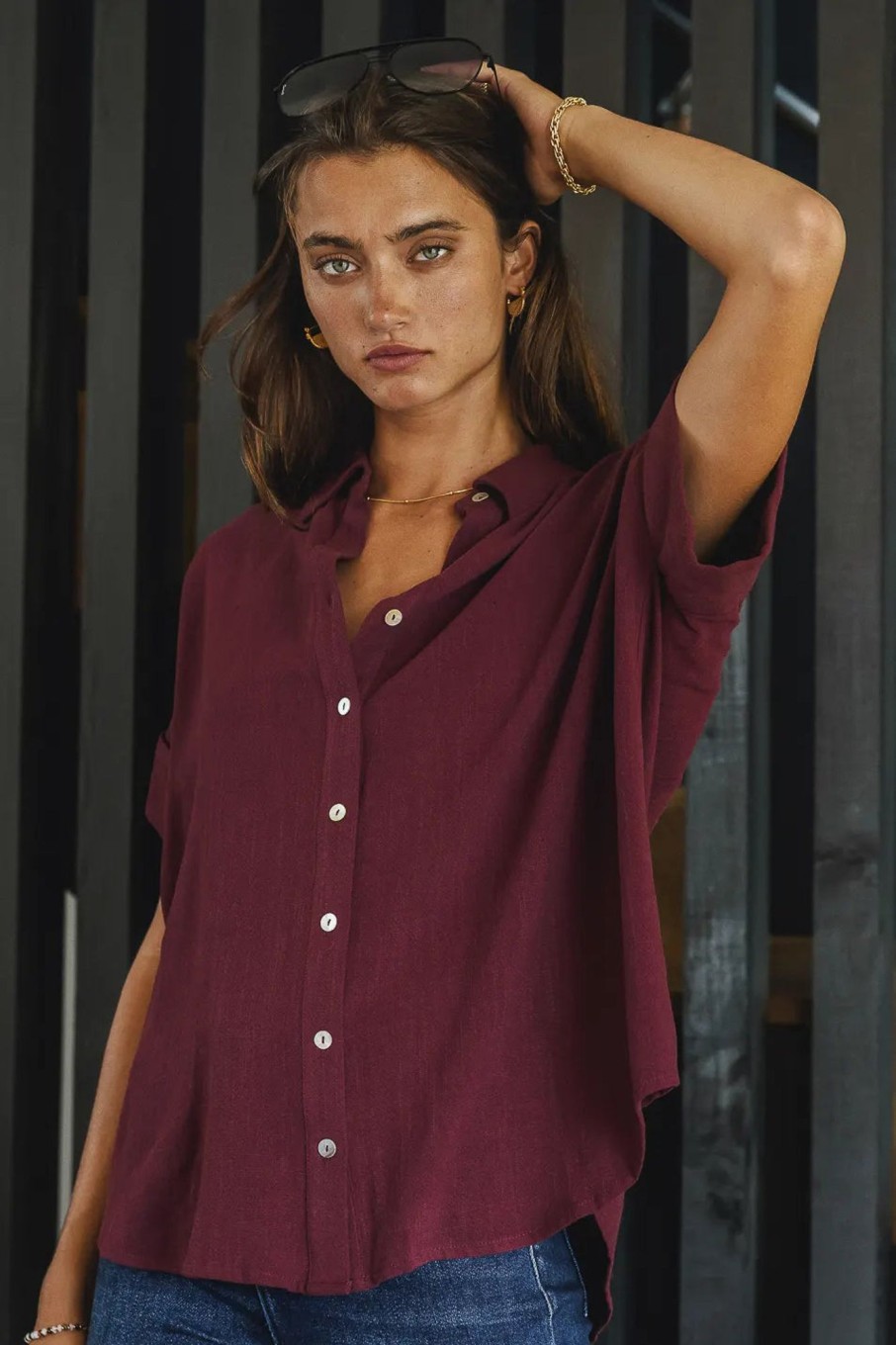 Clothing böhme | Caitlyn Button Up In Burgundy