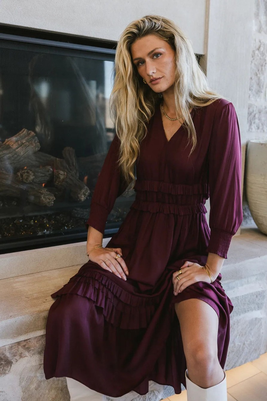 Clothing böhme | Willa Sleeved Ruffle Dress In Burgundy