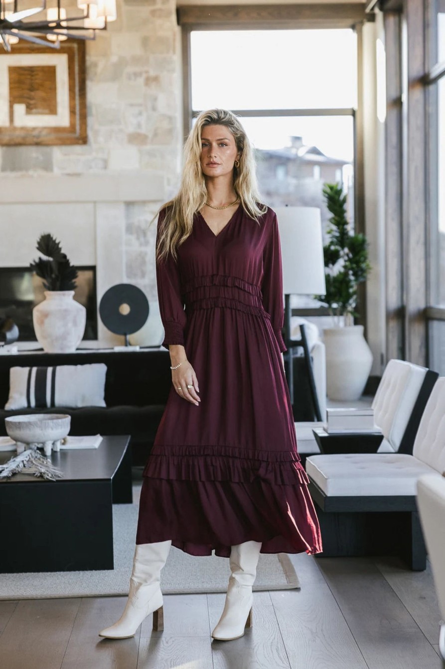 Clothing böhme | Willa Sleeved Ruffle Dress In Burgundy