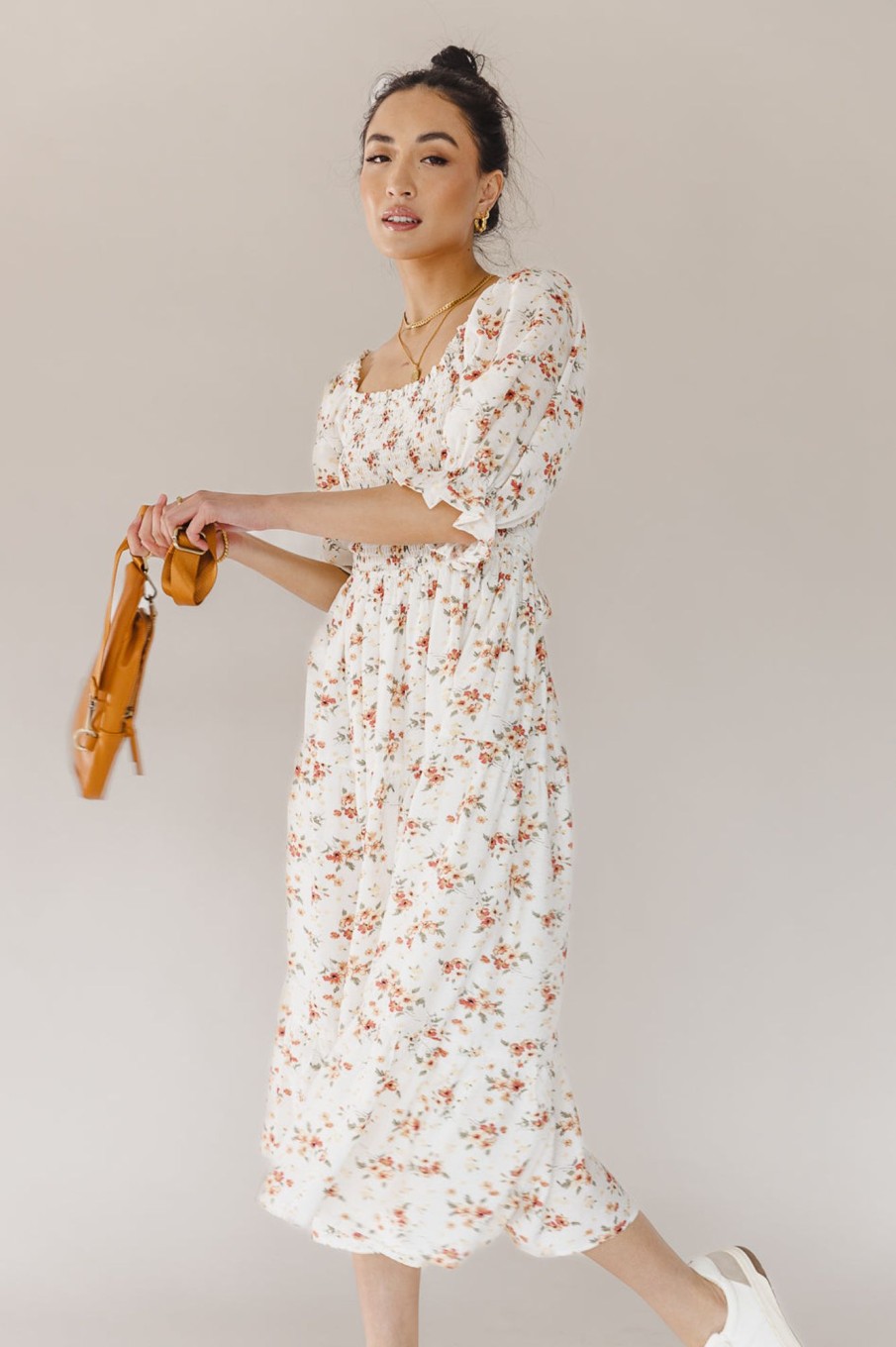 Clothing böhme | Rhett Floral Midi Dress Ivory