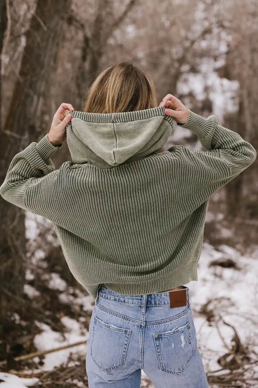 Clothing böhme | Gia Hooded Henley Sweater Sage