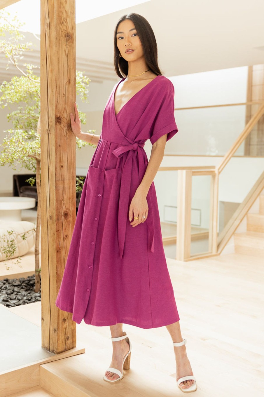 Clothing böhme | Ruby Button Front Dress In Magenta