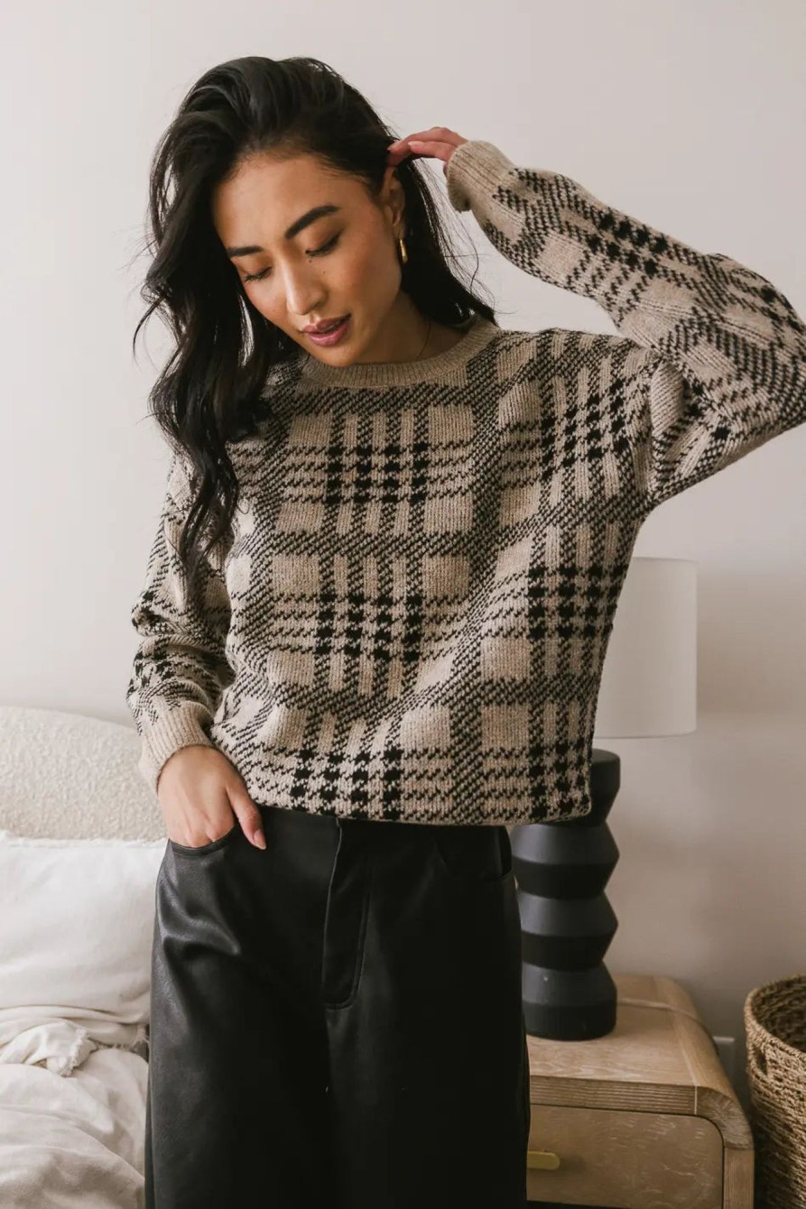 Clothing böhme | Raelynn Plaid Sweater Oatmeal