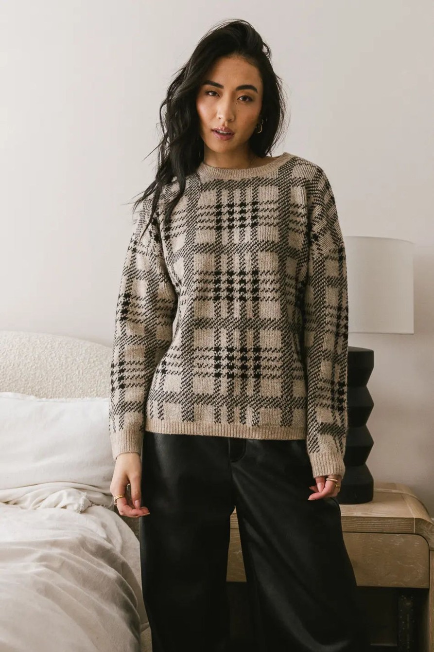 Clothing böhme | Raelynn Plaid Sweater Oatmeal