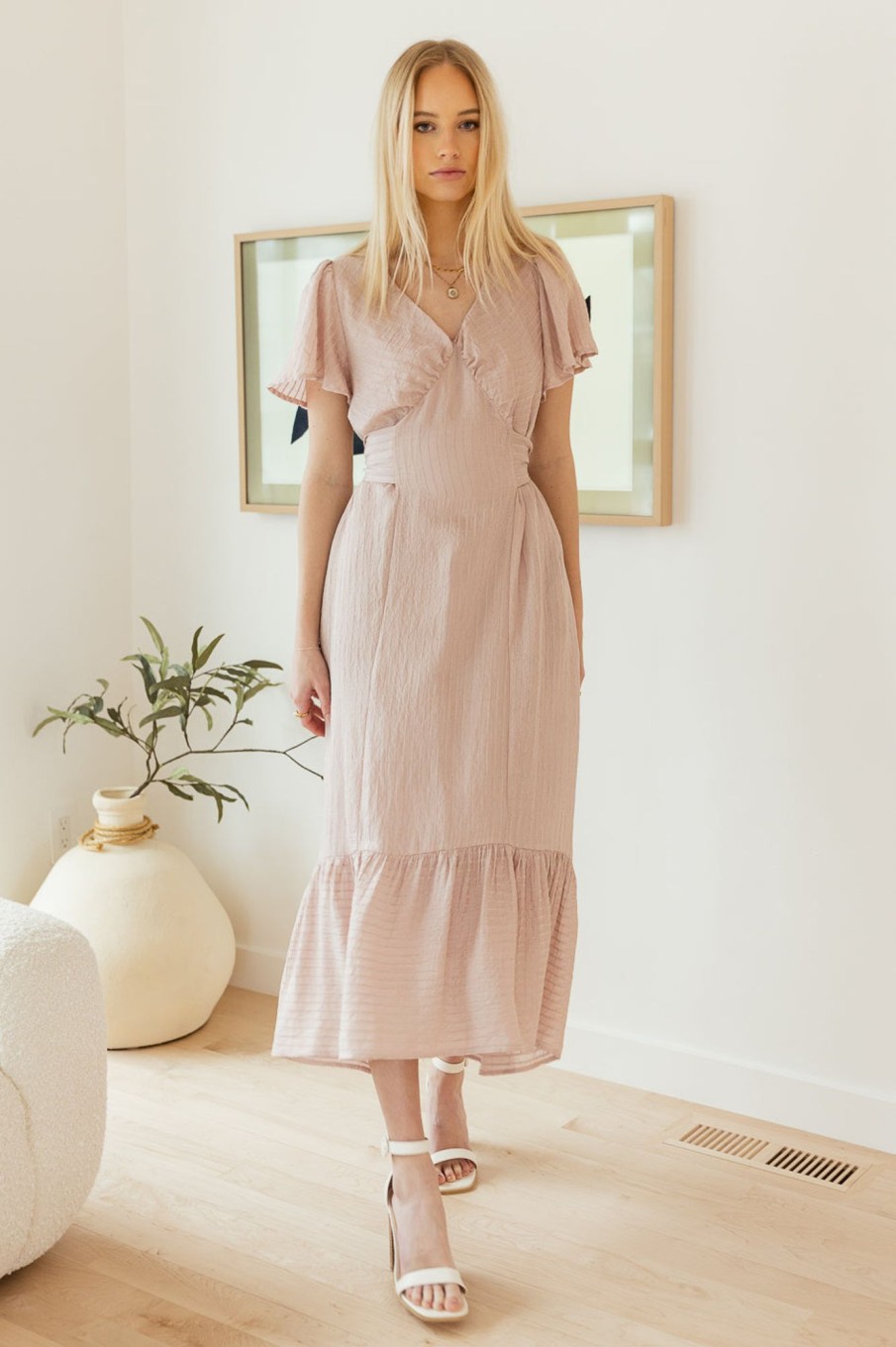 Clothing böhme | Collins Textured Midi Dress In Pink