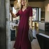 Clothing böhme | Lia Button Detail Dress In Burgundy