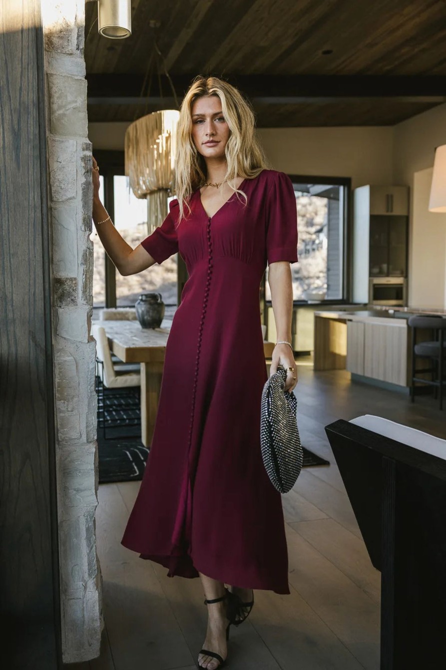 Clothing böhme | Lia Button Detail Dress In Burgundy