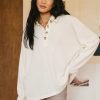 Clothing böhme | Isabelle Waffle Knit Henley Top In Cream