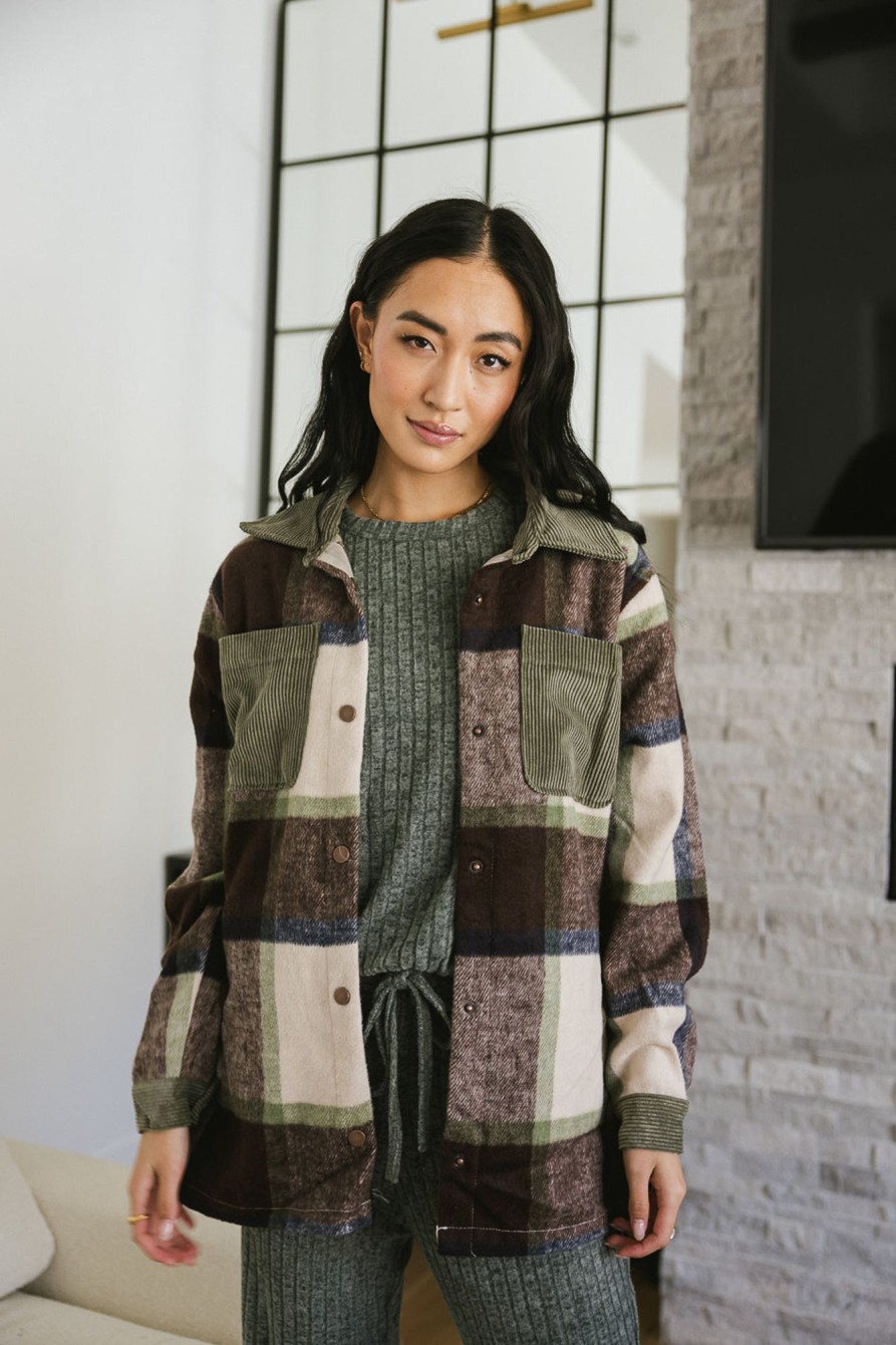 Clothing böhme | Emma Plaid Shacket Sage