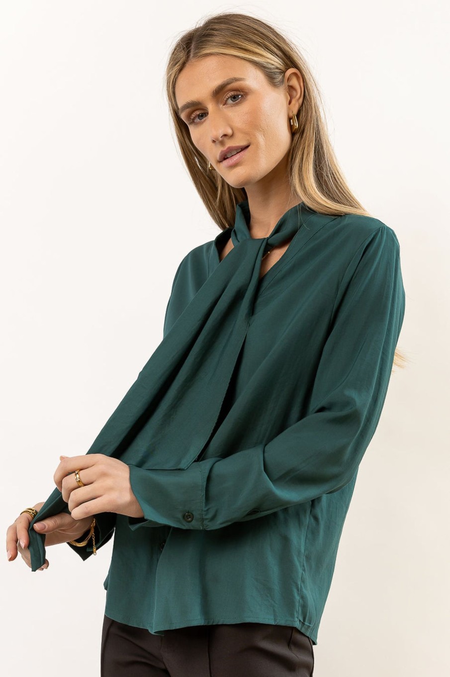 Clothing böhme | Kayla Tie Front Top In Hunter Green