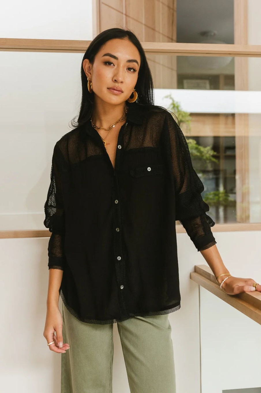 Clothing böhme | Victoria Contrast Button Up In Black