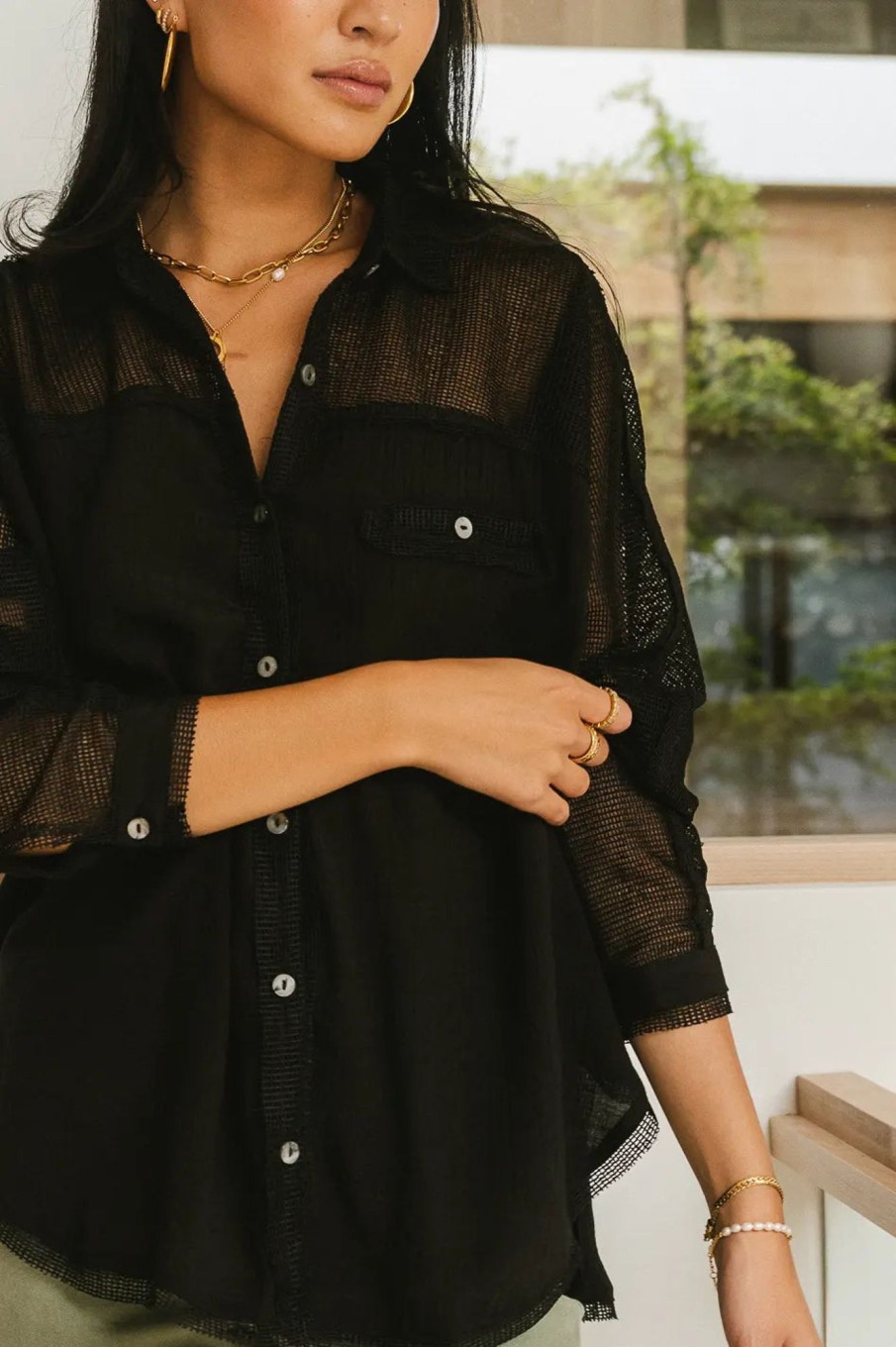 Clothing böhme | Victoria Contrast Button Up In Black