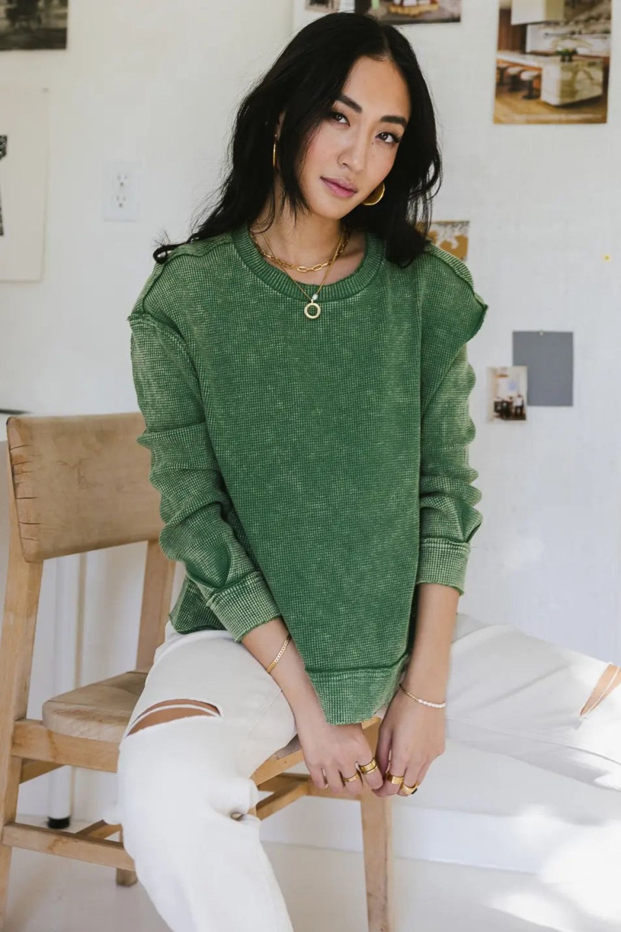 Clothing böhme | Konnor Waffle Knit Top Green