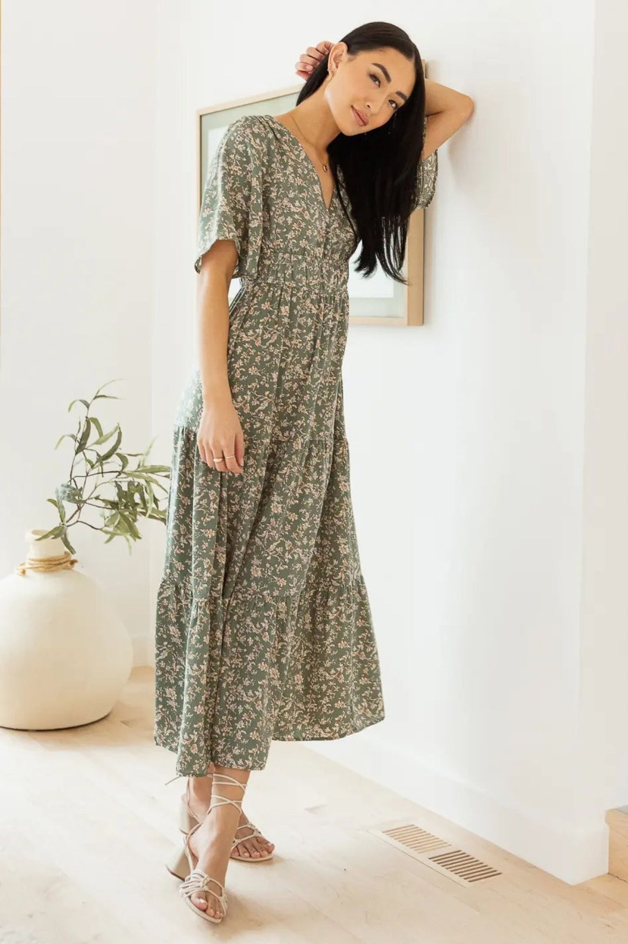 Clothing böhme | Belladona Floral Midi Dress Sage