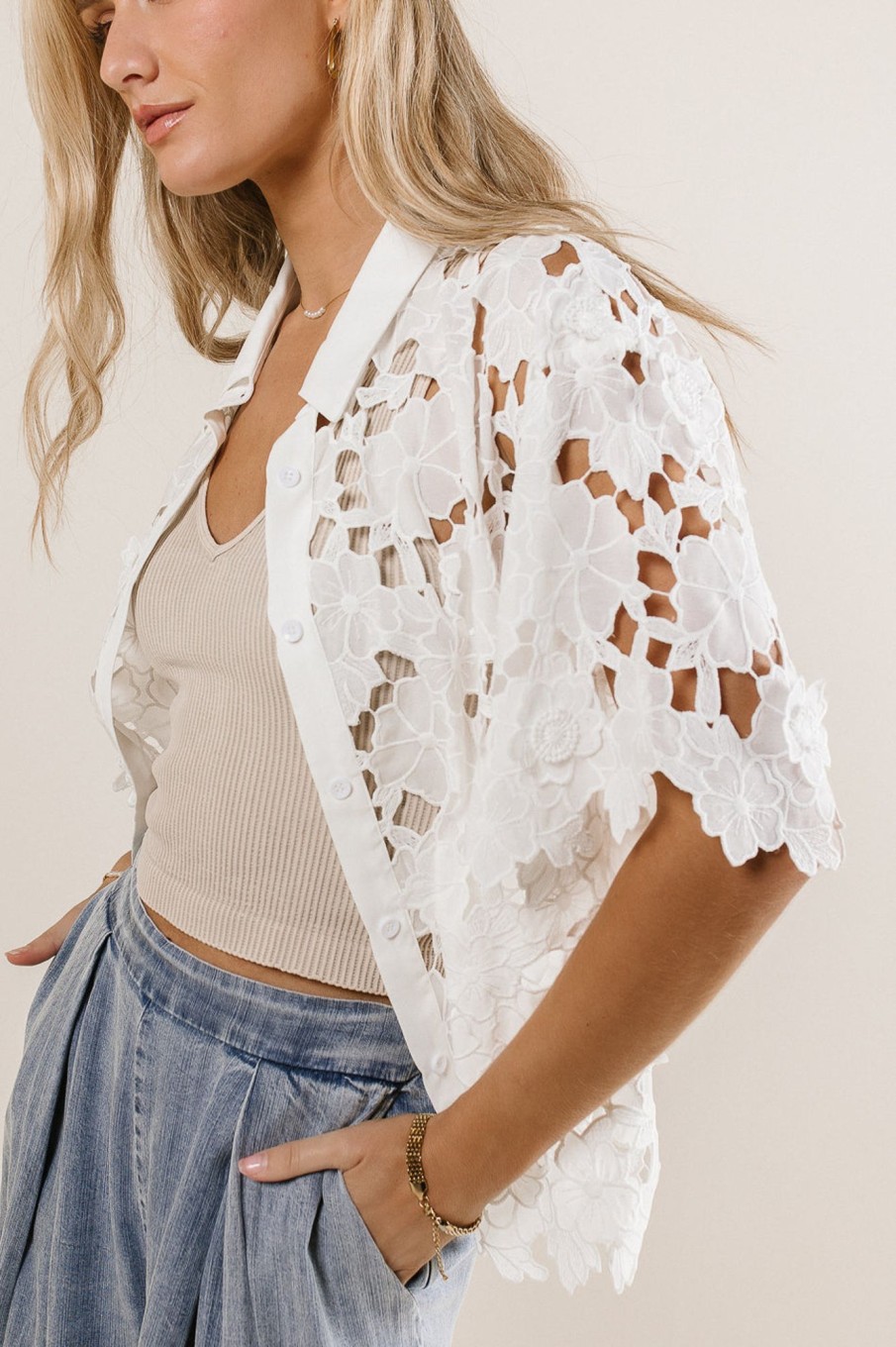 Clothing böhme | Floral Lace Button Up In Ivory