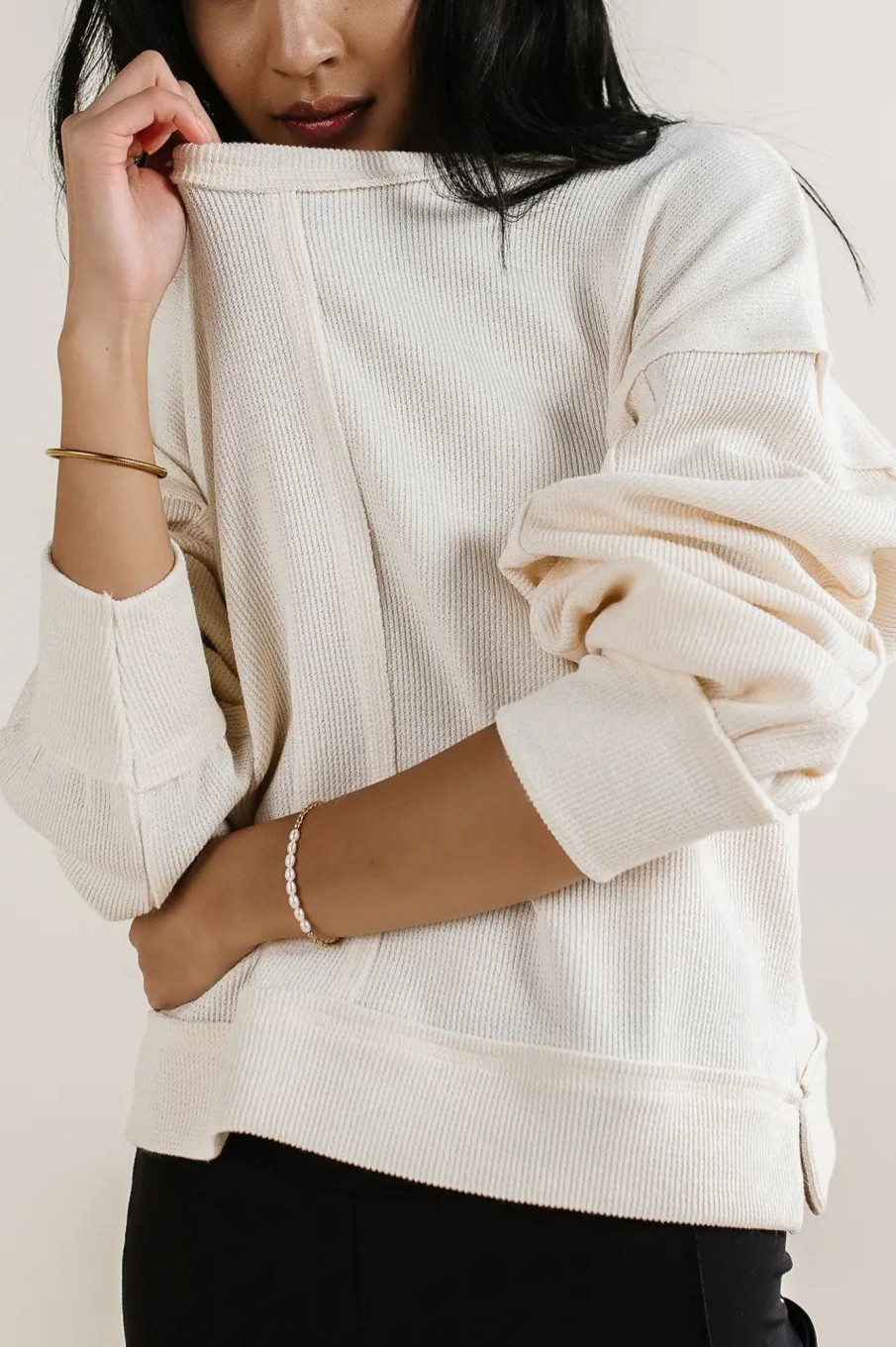 Clothing böhme | Mia Waffle Knit Top In Cream