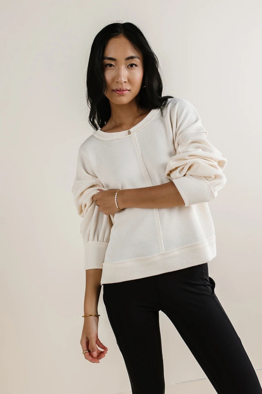 Clothing böhme | Mia Waffle Knit Top In Cream