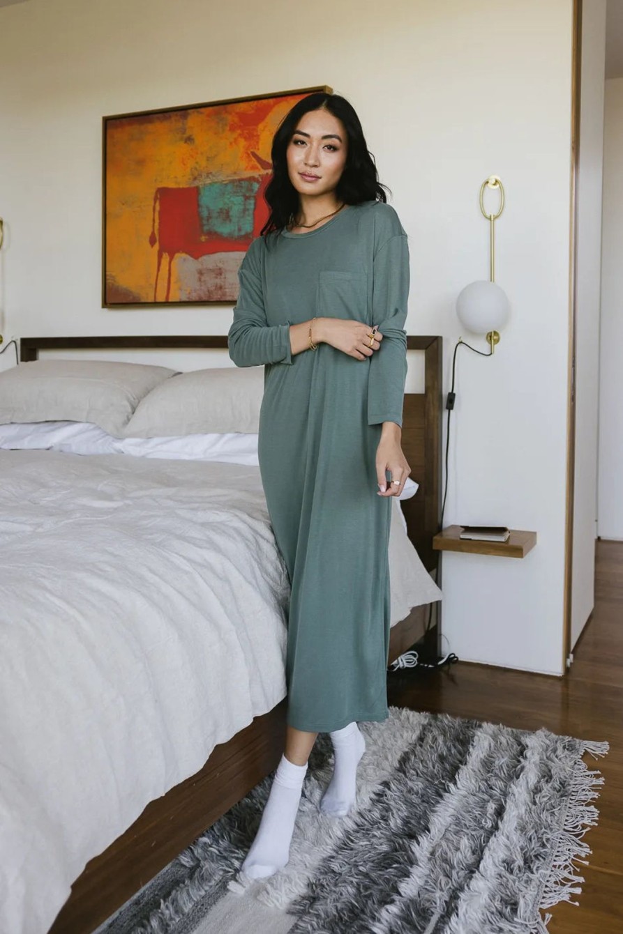 Clothing böhme | Long Sleeve T-Shirt Dress In Sage