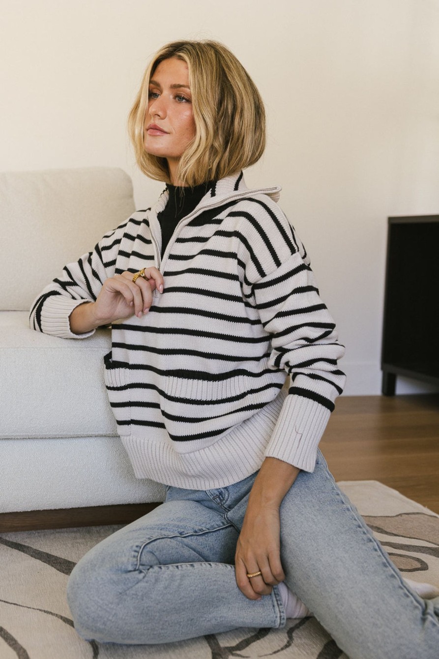 Clothing böhme | Quarter Zip Striped Sweater Ivory