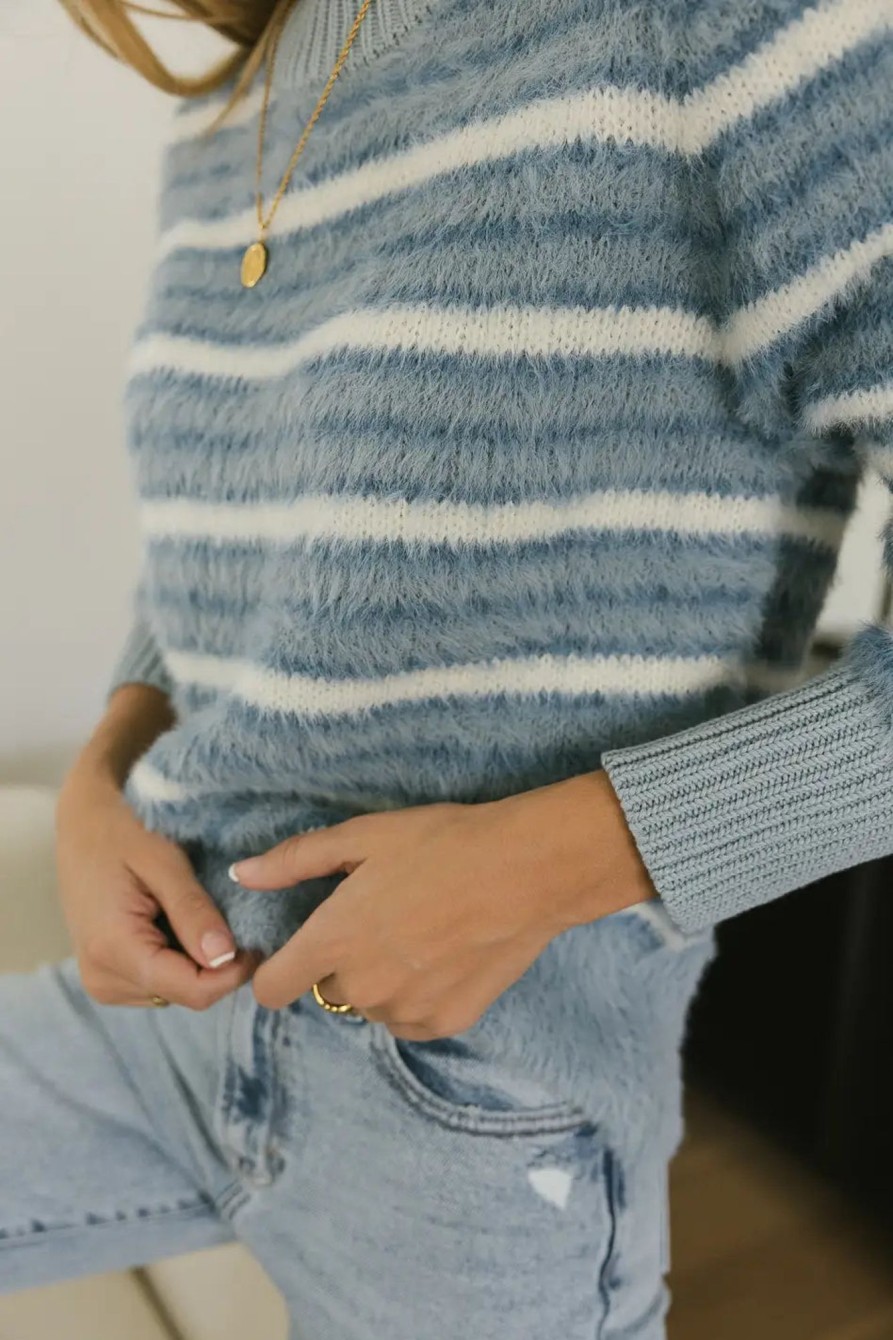 Clothing böhme | Anya Striped Fuzzy Sweater Blue