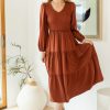 Clothing böhme | Smocked Tiered Midi Dress In Brown