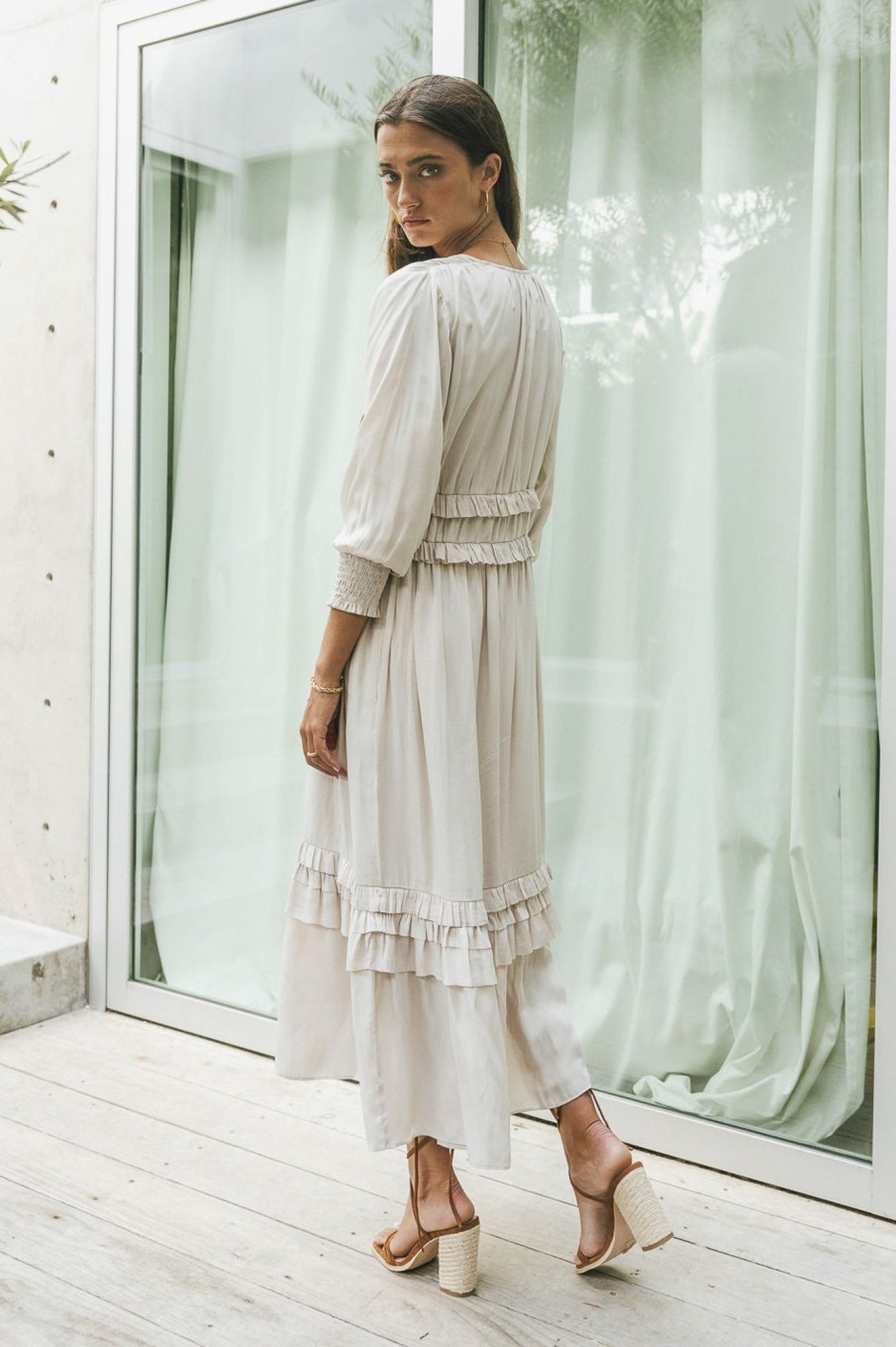 Clothing böhme | Willa Sleeved Ruffle Dress In Ivory