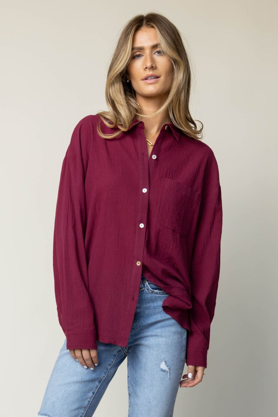 Clothing böhme | Larissa Button Up Blouse In Burgundy