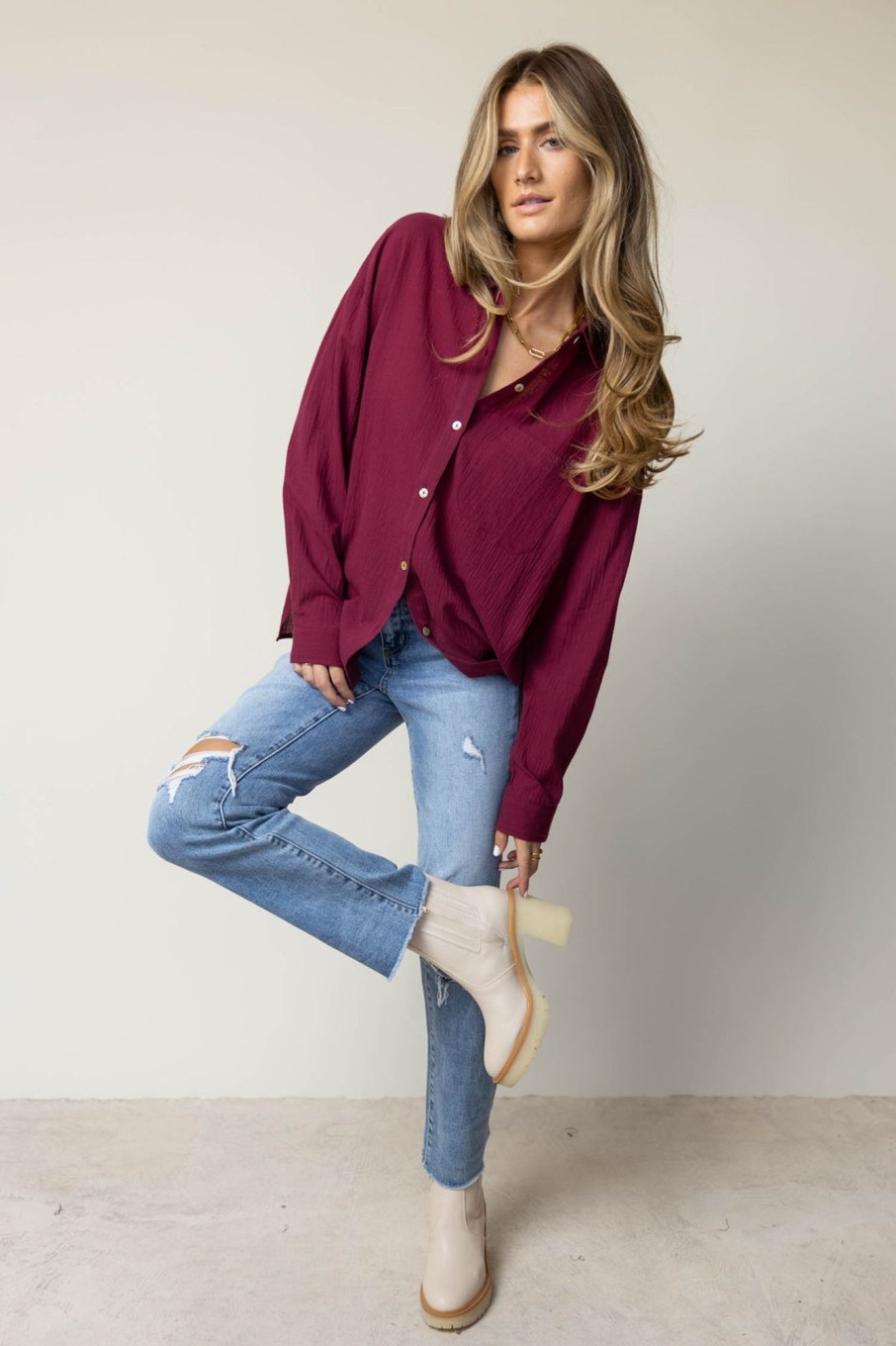 Clothing böhme | Larissa Button Up Blouse In Burgundy