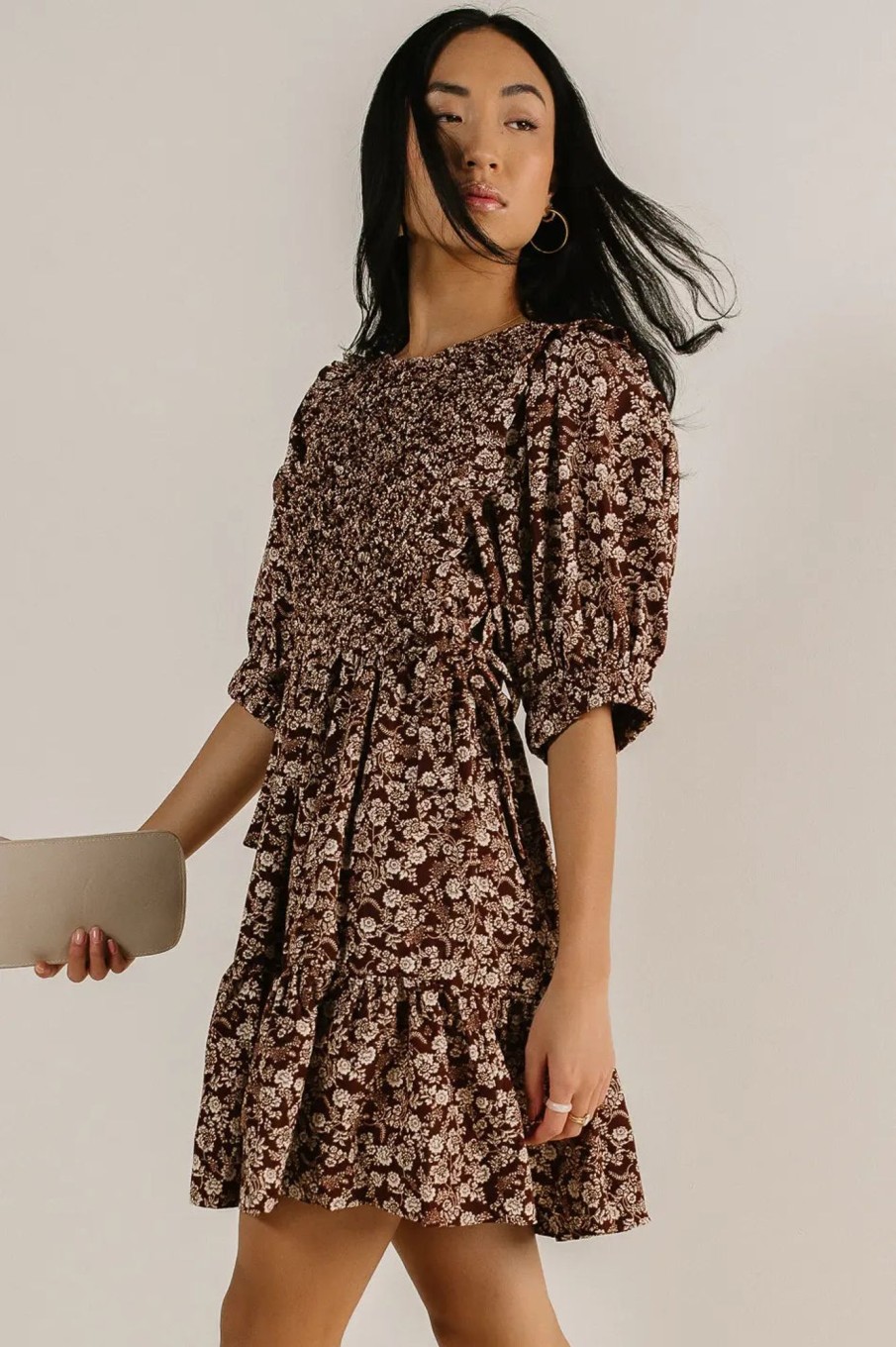 Clothing böhme | Maddie Smocked Floral Dress Brown