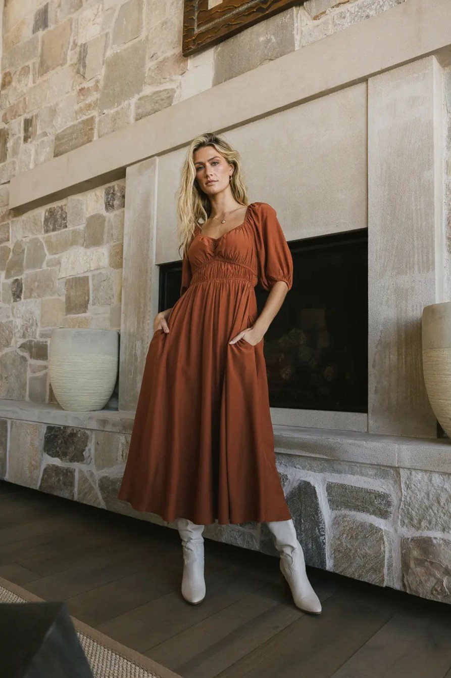 Clothing böhme | Addison Puff Sleeve Dress In Rust