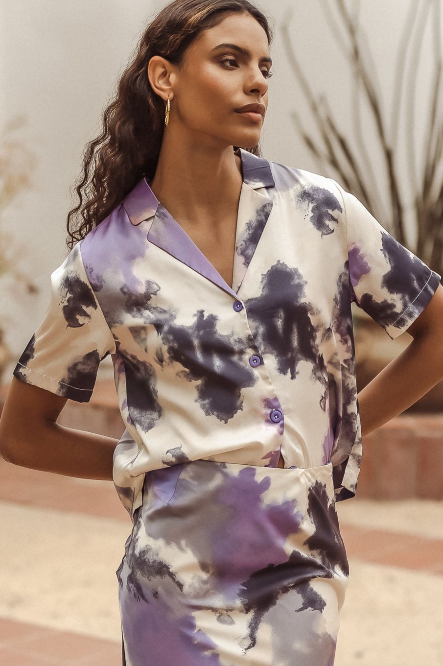 Clothing böhme | Phoebe Watercolor Button Up In Purple