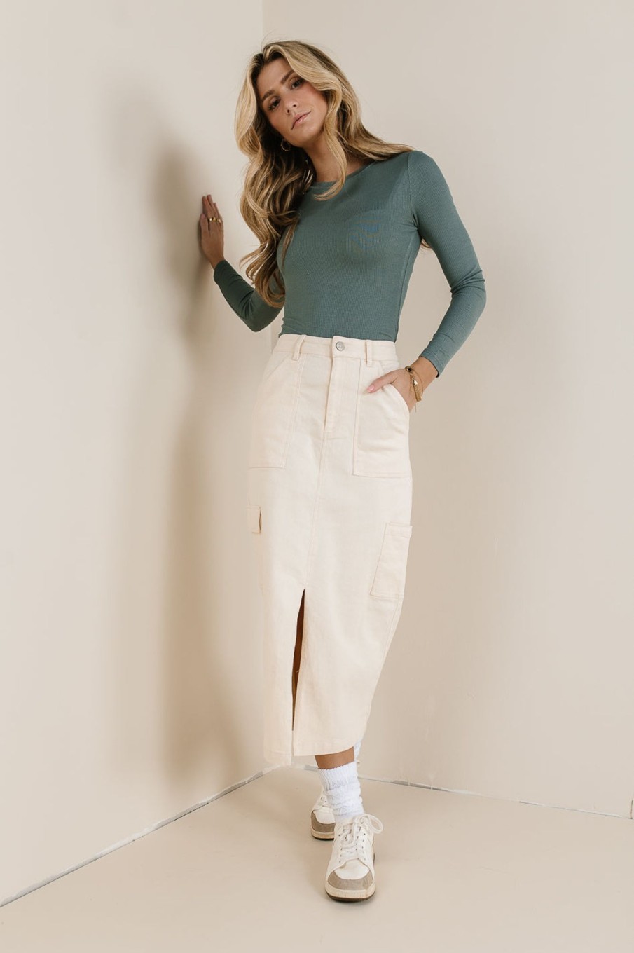 Clothing böhme | Khloe Cargo Denim Skirt Ivory