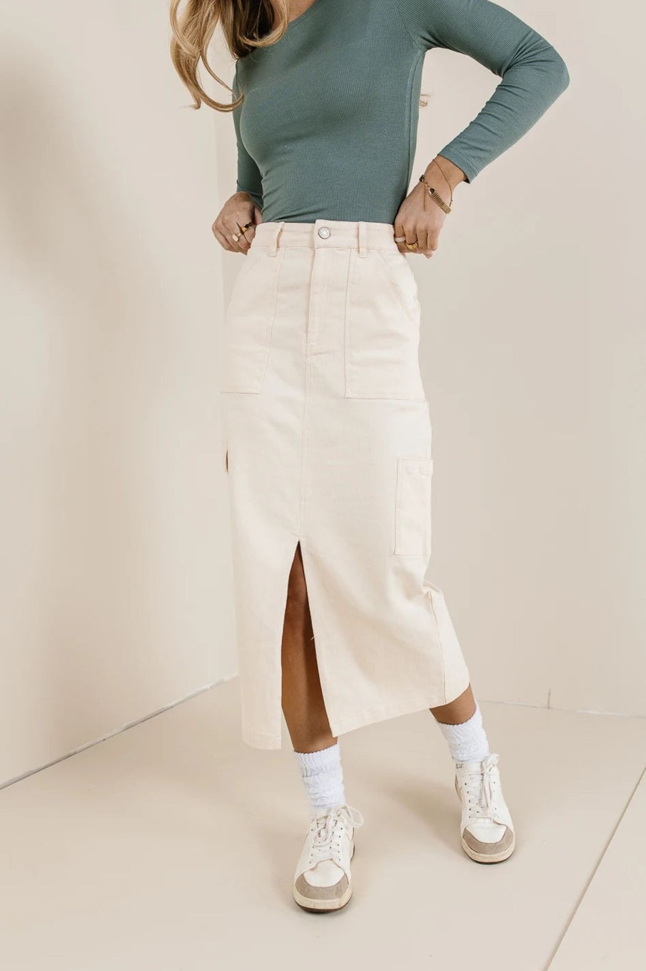 Clothing böhme | Khloe Cargo Denim Skirt Ivory