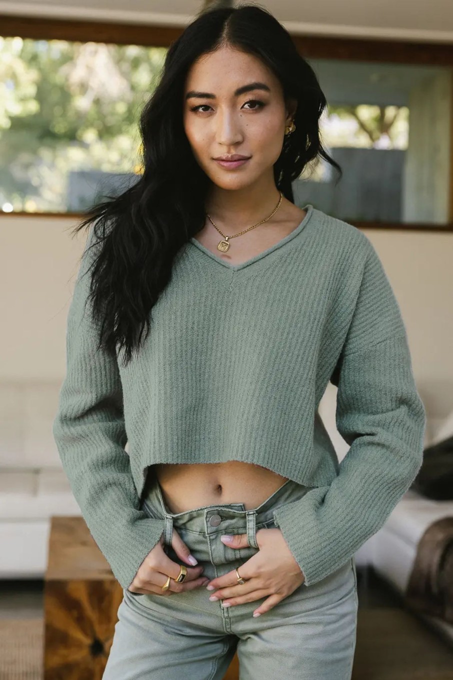 Clothing böhme | Lyra V-Neck Sweater In Sage