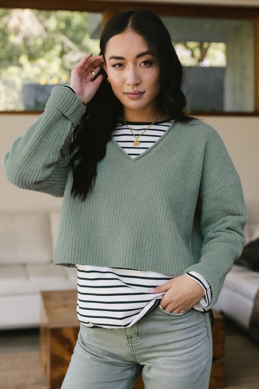 Clothing böhme | Lyra V-Neck Sweater In Sage