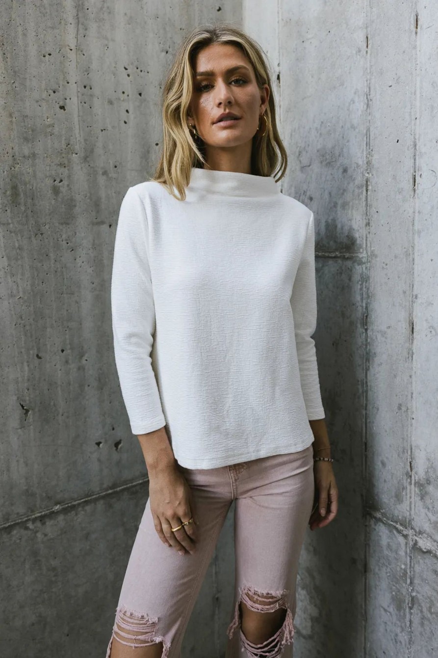 Clothing böhme | Textured Mock Neck Top In White