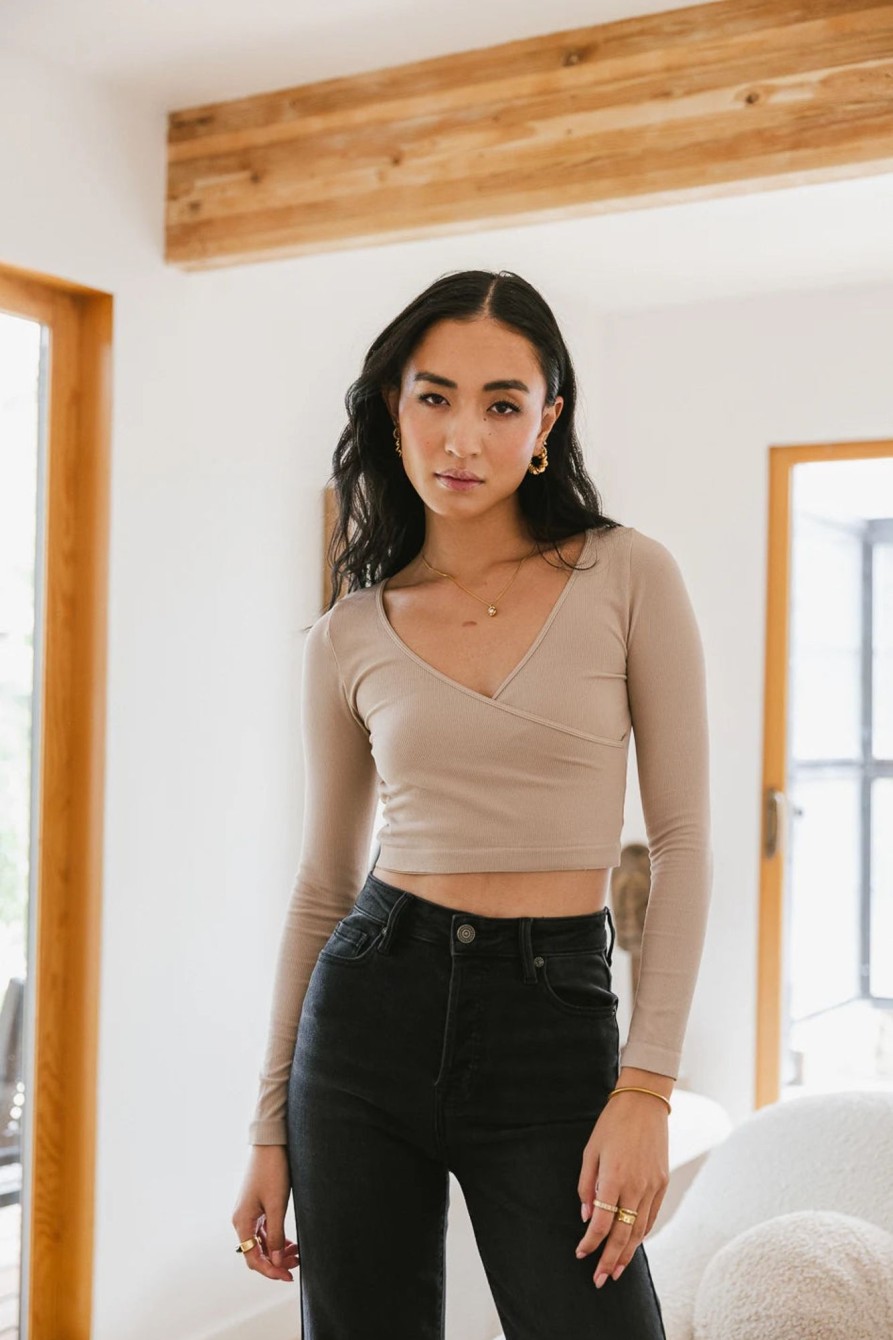 Clothing böhme | Blair Surplice Crop Top In Mocha